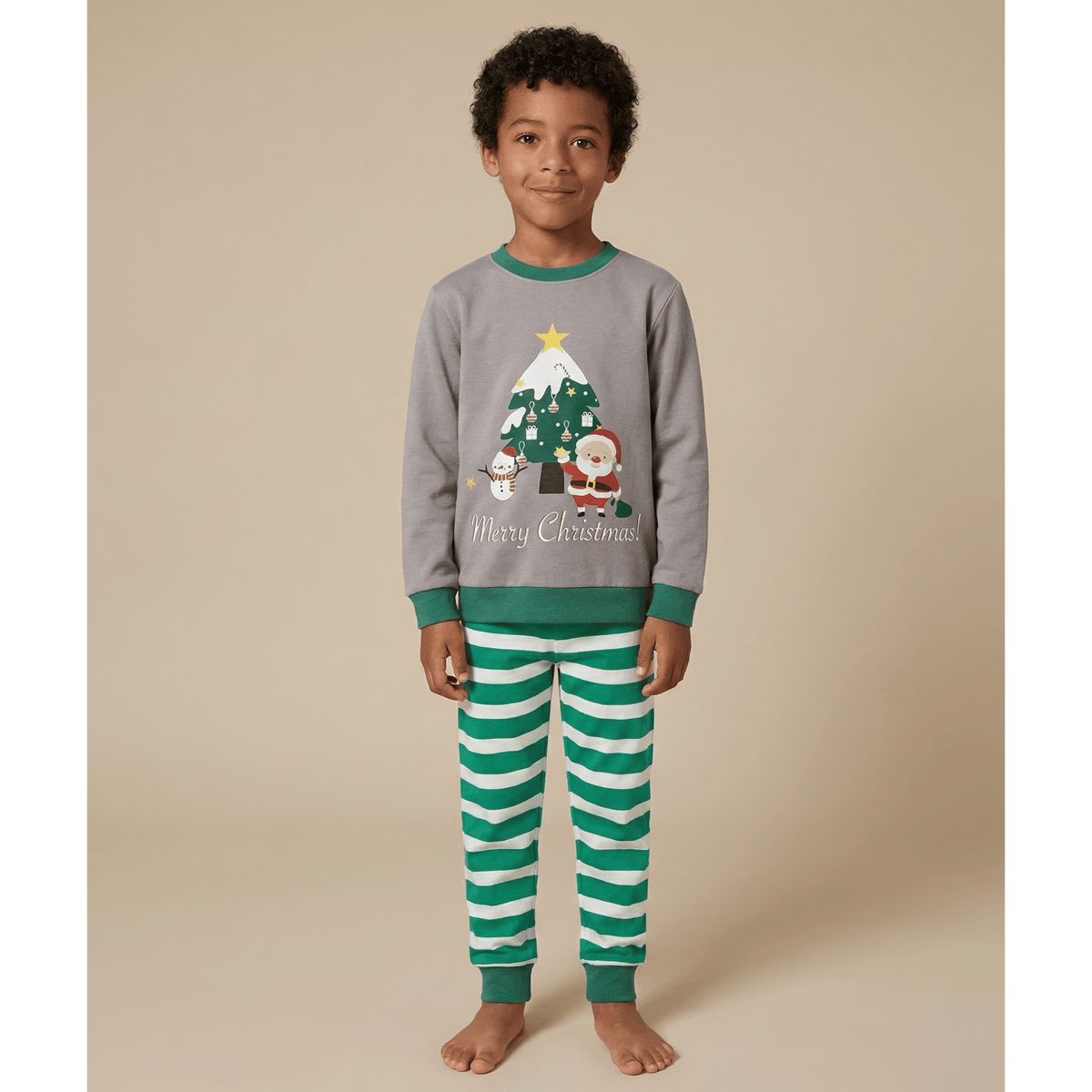 Pyjama de noël enfant vert et gris – Confort unique et style irrésistible