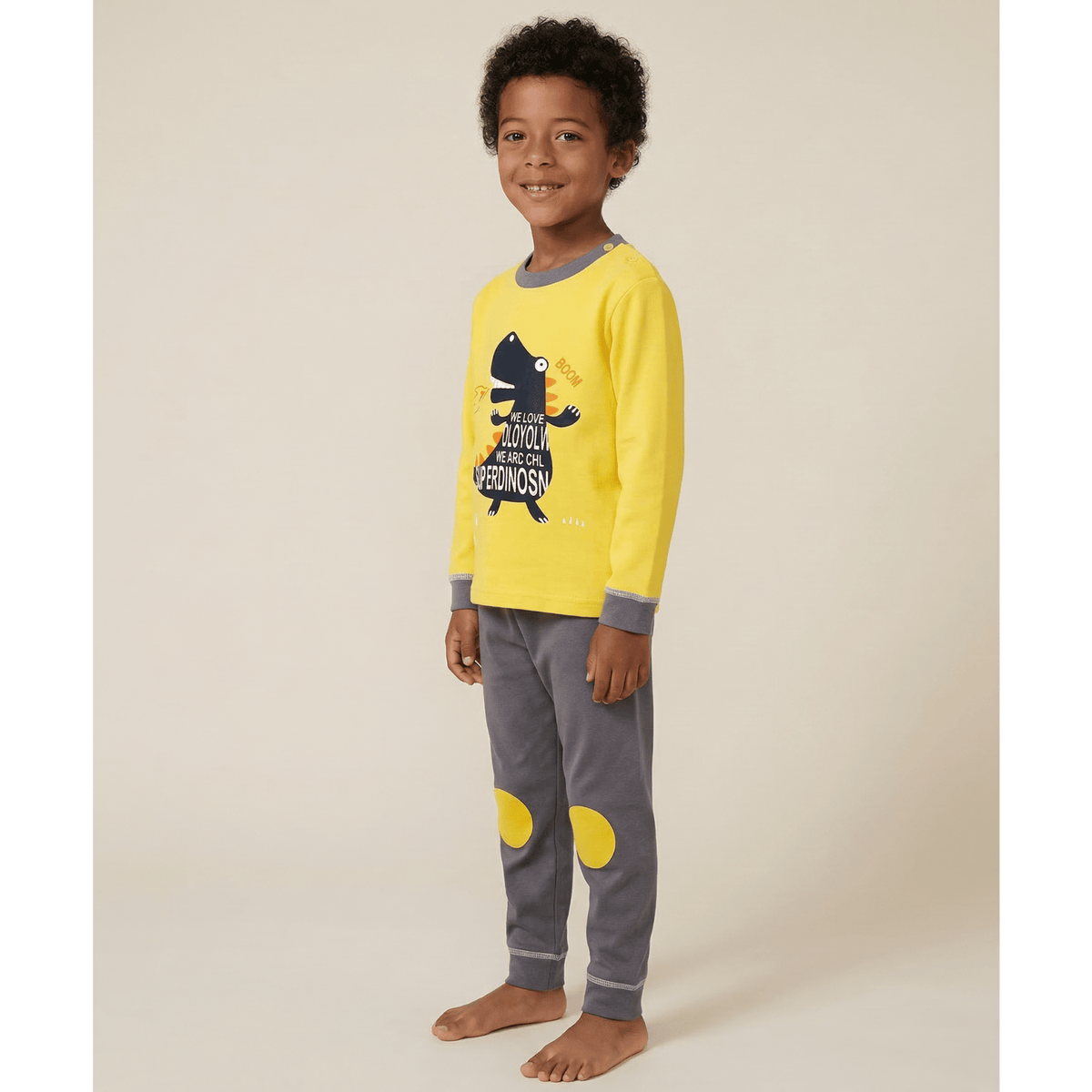 Pyjama enfant jaune et gris – Confort unique pour des nuits magiques