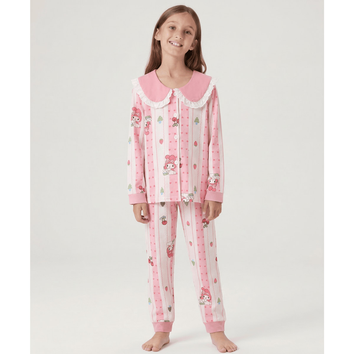 Pyjama fille vertical rayé rose et blanc – Confort & Style Irrésistibles