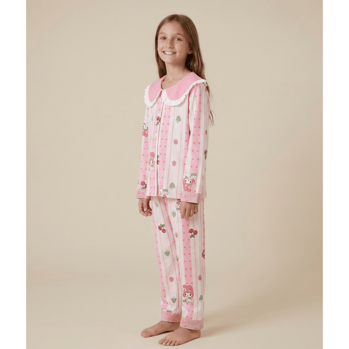 Pyjama fille vertical rayé rose et blanc – Confort & Style Irrésistibles