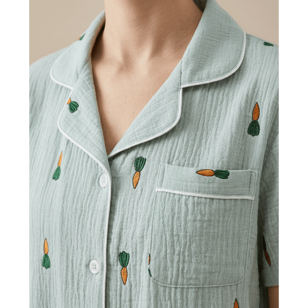 Pyjama gaze de coton femme vert – Confort naturel & élégance unique