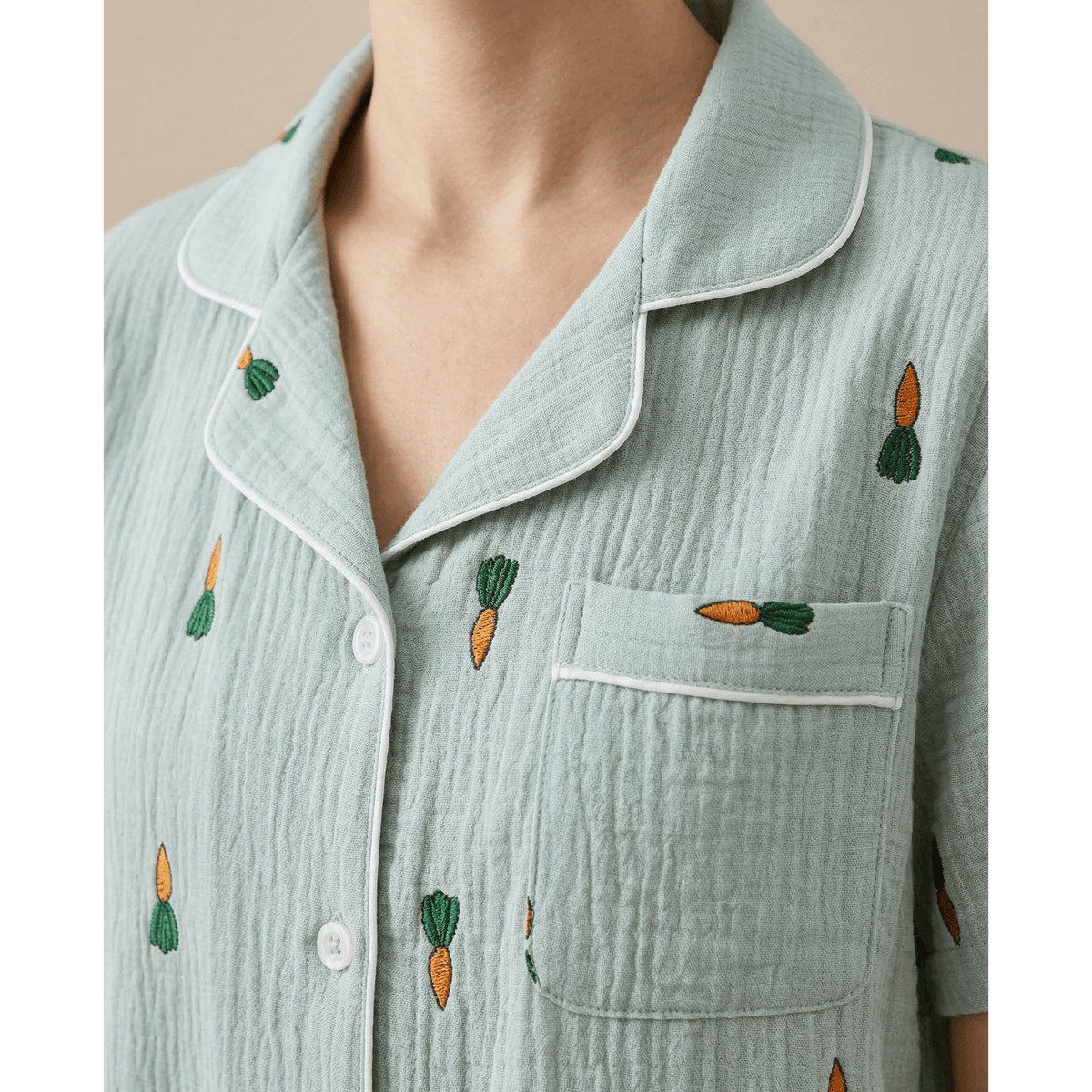 Pyjama gaze de coton femme vert – Confort naturel & élégance unique