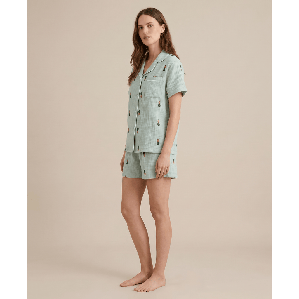 Pyjama gaze de coton femme vert – Confort naturel & élégance unique