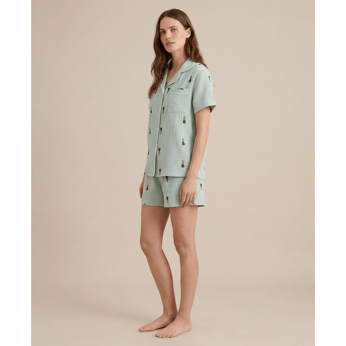 Pyjama gaze de coton femme vert – Confort naturel & élégance unique