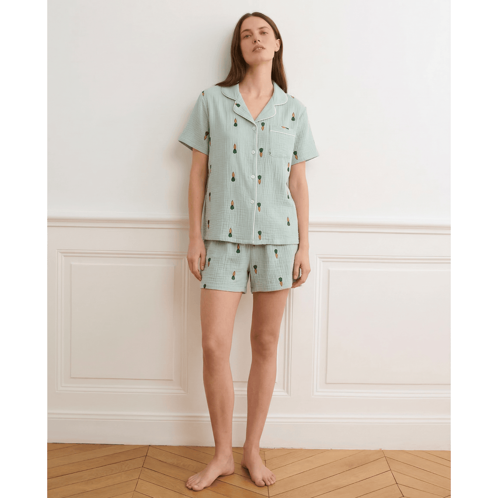 Pyjama gaze de coton femme vert – Confort naturel & élégance unique