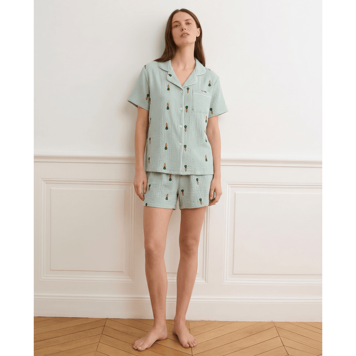 Pyjama gaze de coton femme vert – Confort naturel & élégance unique