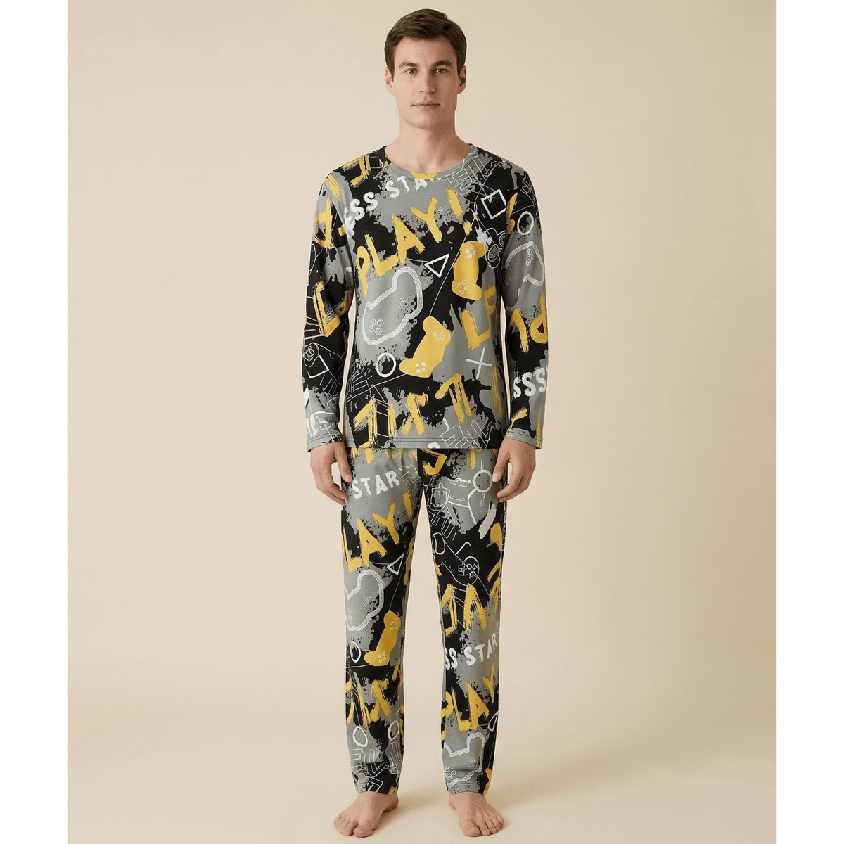Pyjama homme noir et jaune – Style unique & confort absolu