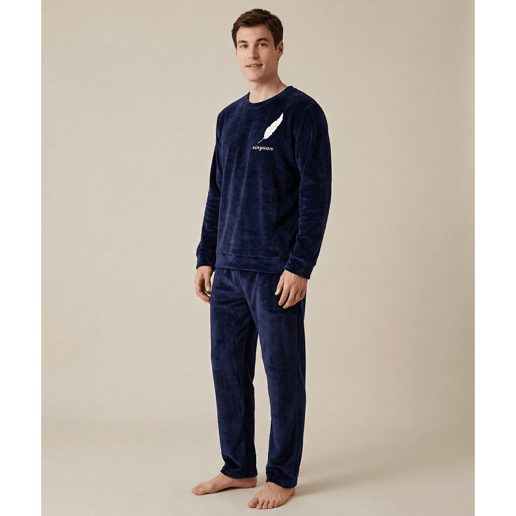 Pyjama homme polaire bleu marine - Confort chaud & style irrésistible