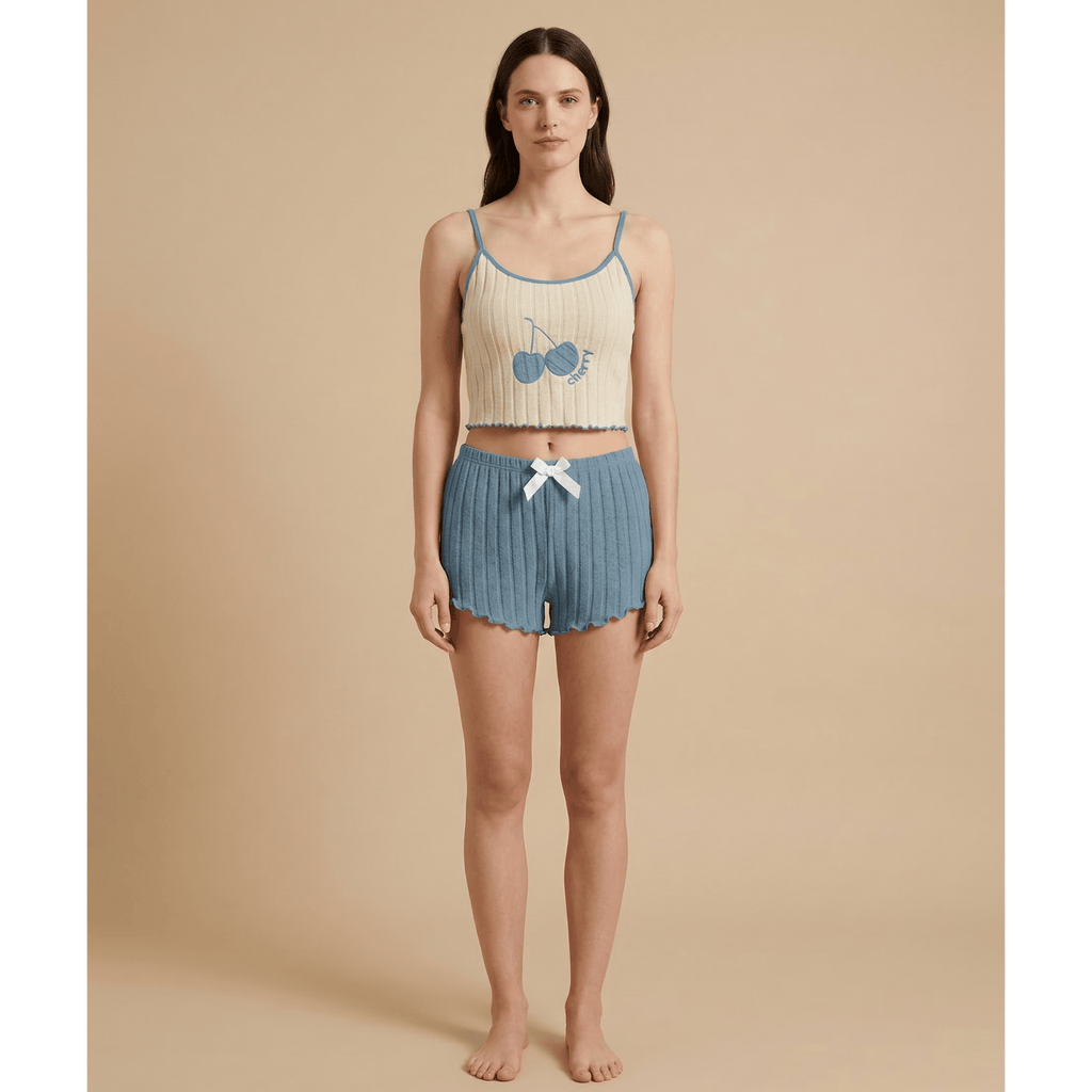 Pyjama short femme cerise à bretelle – Confort et style irrésistibles