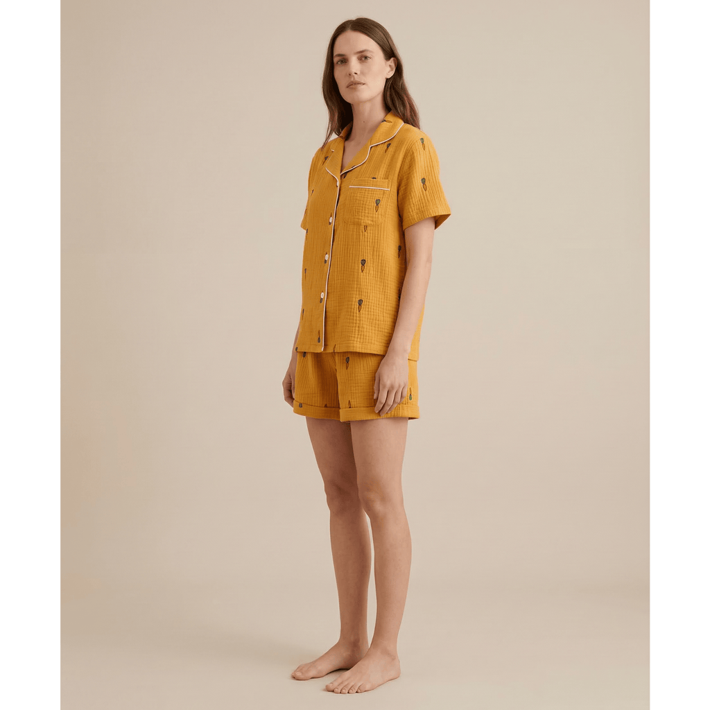 Pyjama short femme coton jaune – Confort ultime et style irrésistible