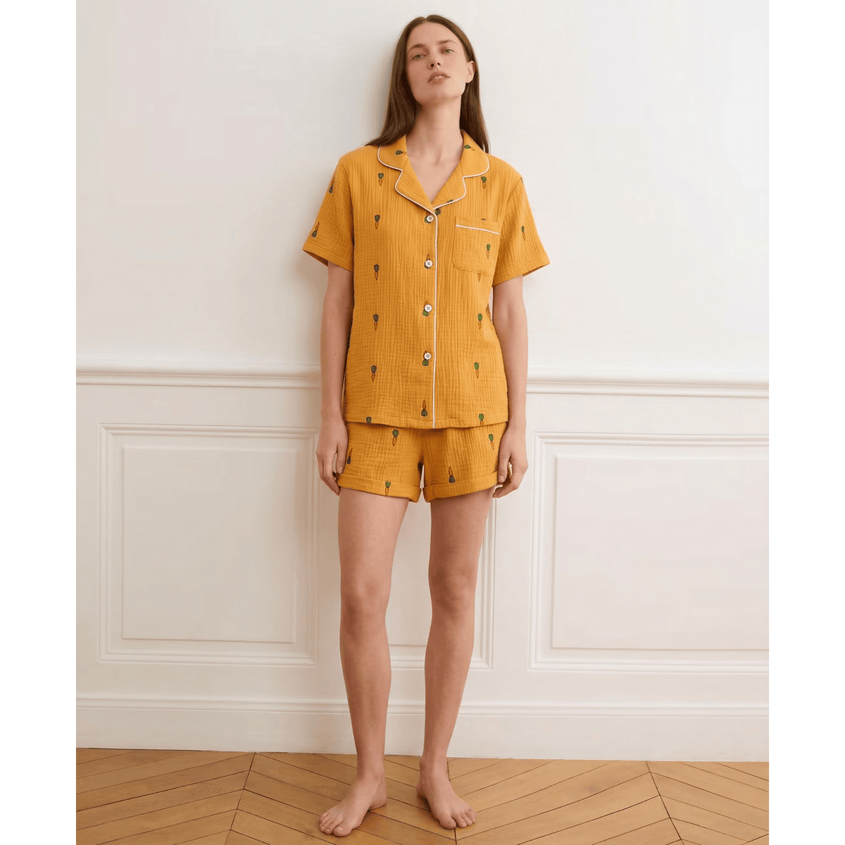 Pyjama short femme coton jaune – Confort ultime et style irrésistible